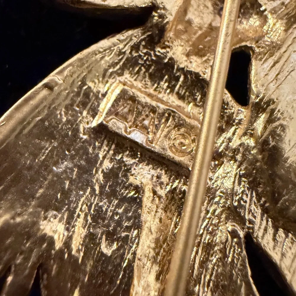 Vintage Gold Angel Wing Pendant Brooch with Opal-Like Inlay AAI